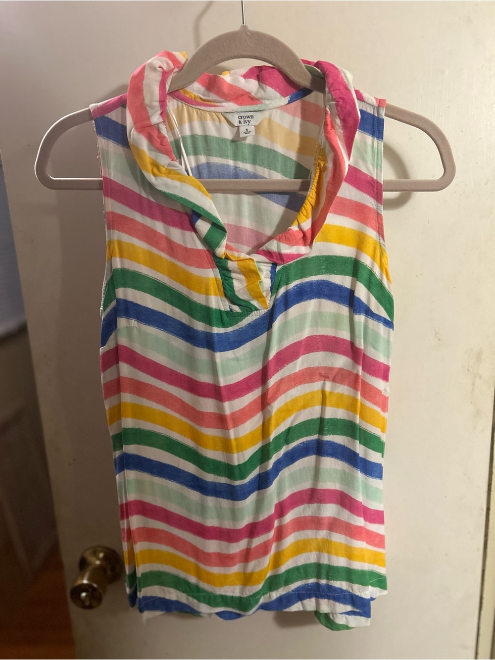 Crown & Ivy Multicolor Striped Sleeveless Tank - Pink, Yellow, Green, Blue